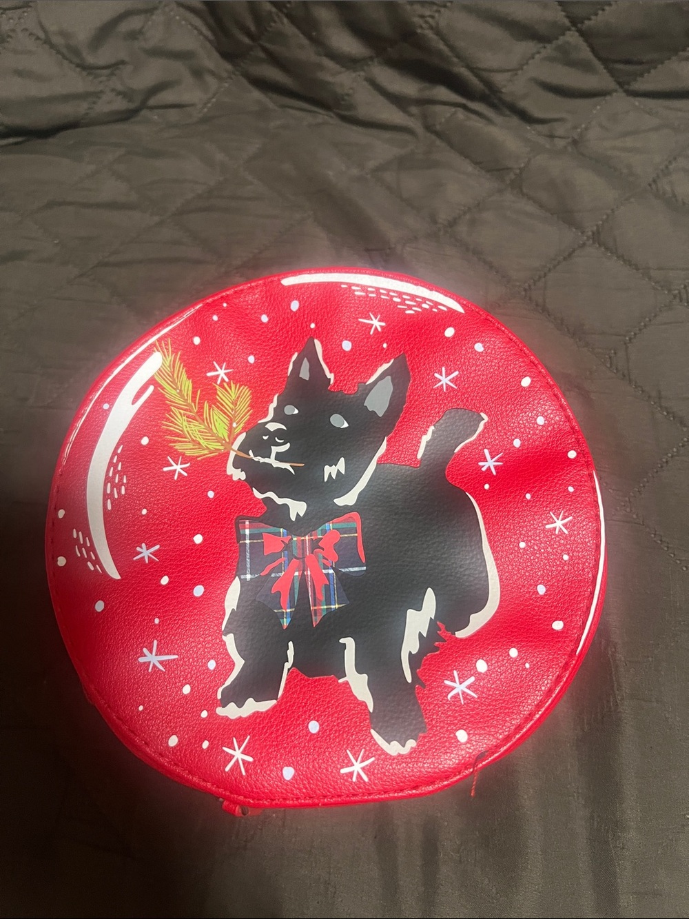 Vera Bradley Red Round Pouch with Black Scottie Dog